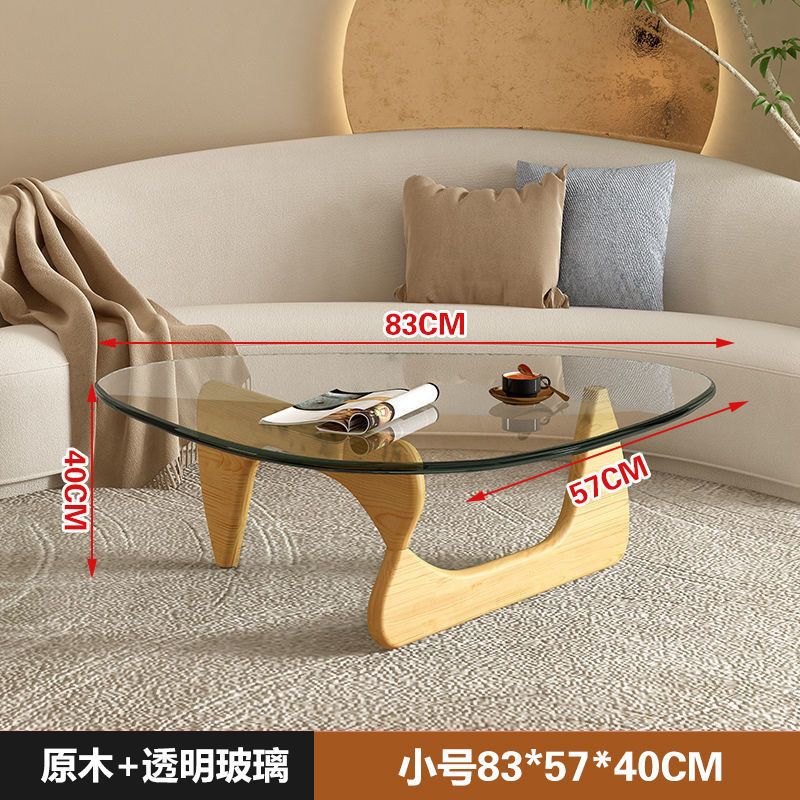 Nordic Tempered Glass Tea Table Home Living Room Side Table Solid Wood Leg Coffee Table Simple Balcony Tatami Corner Table