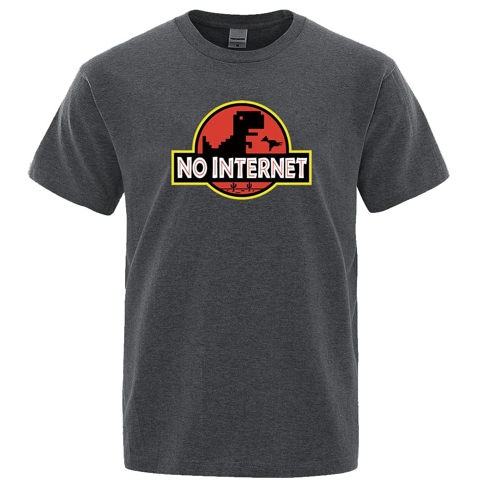 Cartoon Dinosaur tee shirt Printed No internet T shirt men dino tshirt funny Harajuku Tops Jurassic offline park Men's t-shirt