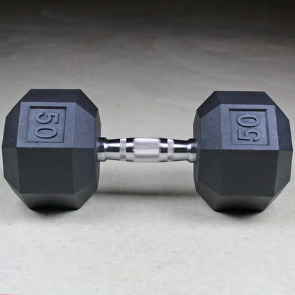 Rubber Coated Hex Dumbbells with Chrome and Textured Handle - 35,40,45,50 Lb. Single,Quiet and gentle on your floor