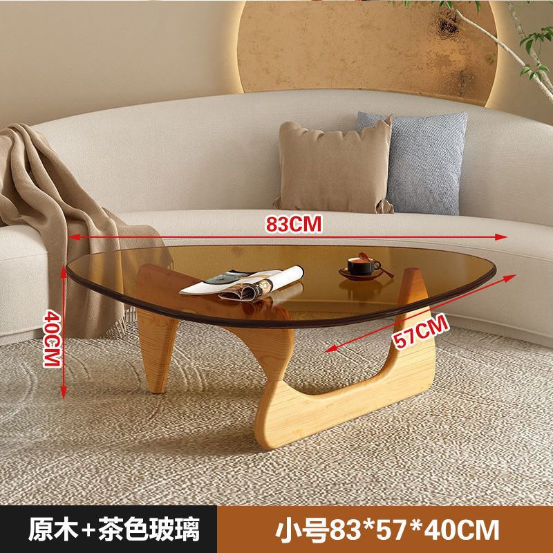 Nordic Tempered Glass Tea Table Home Living Room Side Table Solid Wood Leg Coffee Table Simple Balcony Tatami Corner Table