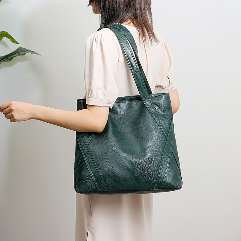 Big Casual Leather Tote Bags for Women Large Capacity Hobo Handbags Retro Patchwork Shoulder Bag Female Vintage Shopper Bag 2023