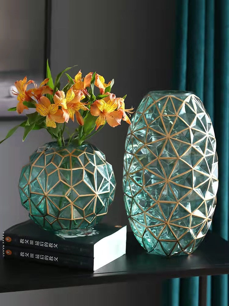 Light Luxury Nordic Glass Vase Living Room Decoration Flowers Arrangement Creative Flower Vase Home Decoration Accessories