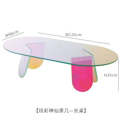 120cm Coffee Tables Acrylic Side Table Gradien Round Colorful Makeup Rainbow Clear Acrylic Iridescent Art Home Decor Furniture