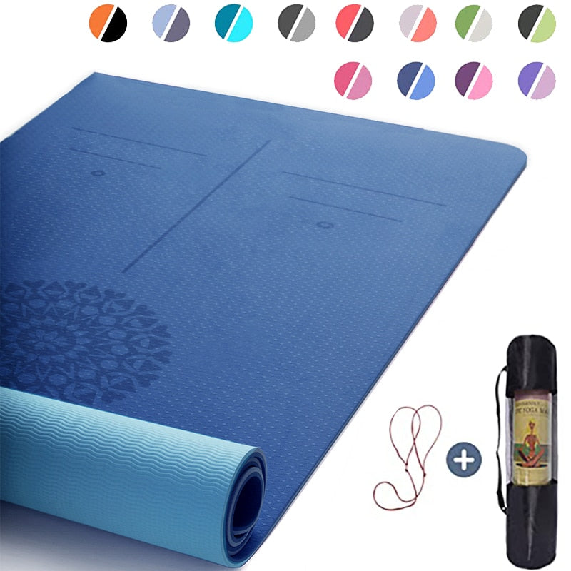 TPE Yoga Mat With Position Line 6mm Non-Slip Double Layer Sports Exercise Pad For Beginner Home Gym Fitness Gymnastics Pilates