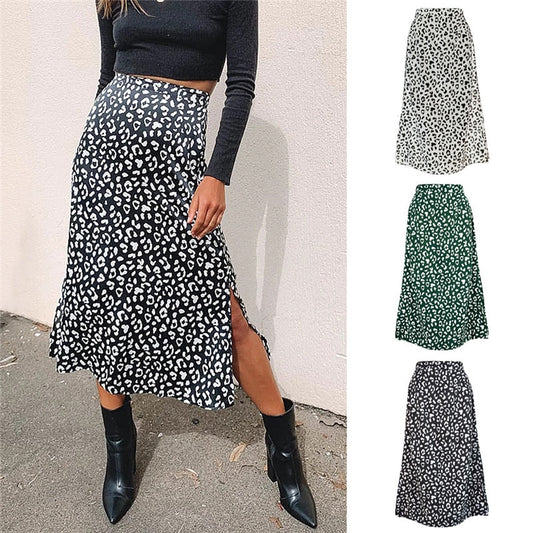 Women Summer Wrapped Skirts Beach Holiday Clothes High Waist Floral Print Split Casual Summer Midi Skirt Female Sexy Clothing
