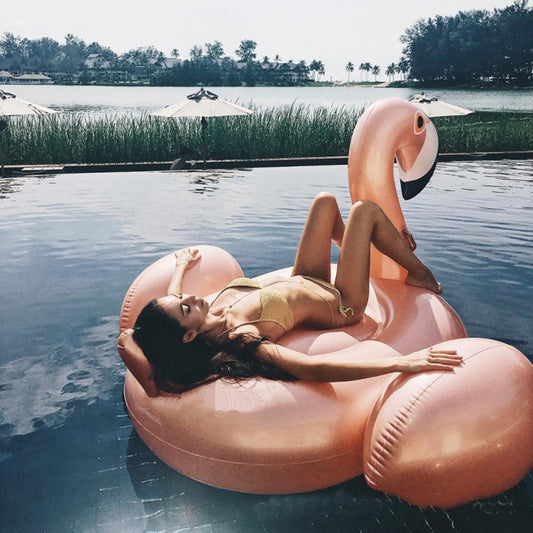 60 Inches Giant Summer Toys Inflatable Rose Gold Flamingo Swan Ride-on Swimming Pool Games Water Mattress Floats For Adult Pool