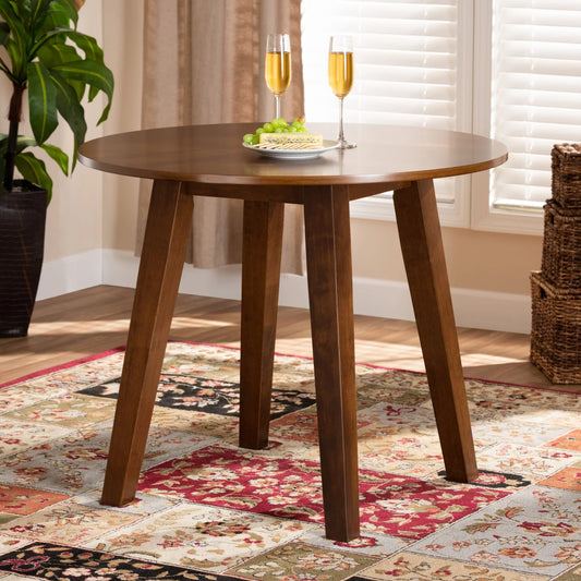 Ela Modern and Contemporary Walnut Brown Finished 35-Inch-Wide Round Wood Dining Table