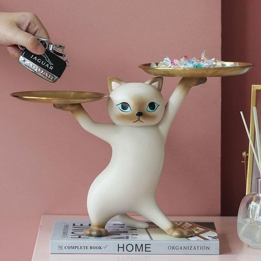 NEW ordic Resin Cat Tray Statue Bedroom Entrance Home Office Table Desk Decor Accessorie Key Candy Container Storage Sculpture