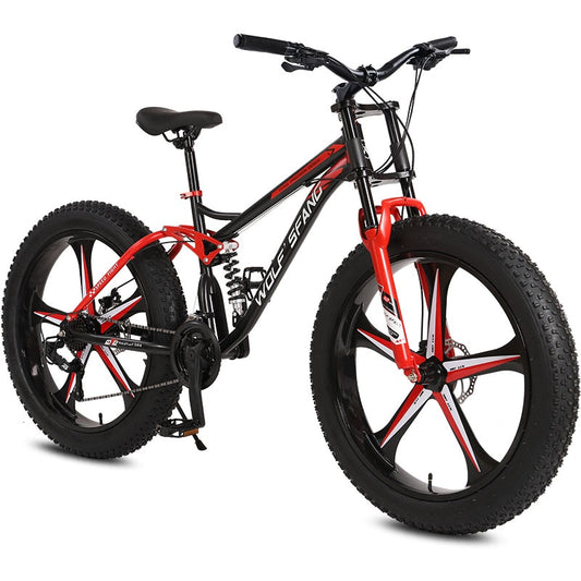 Wolf's Fang Bicycle 26 Inch 24 Speed Fat Bikes Mountain Bike Road MTB Man Double Damping Front Fork Wide Tire Different Wheels